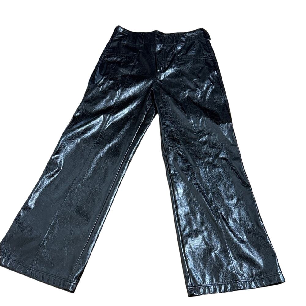 Free People vegan leather metallic Black Texture Pants. Size 10. Wide leg
